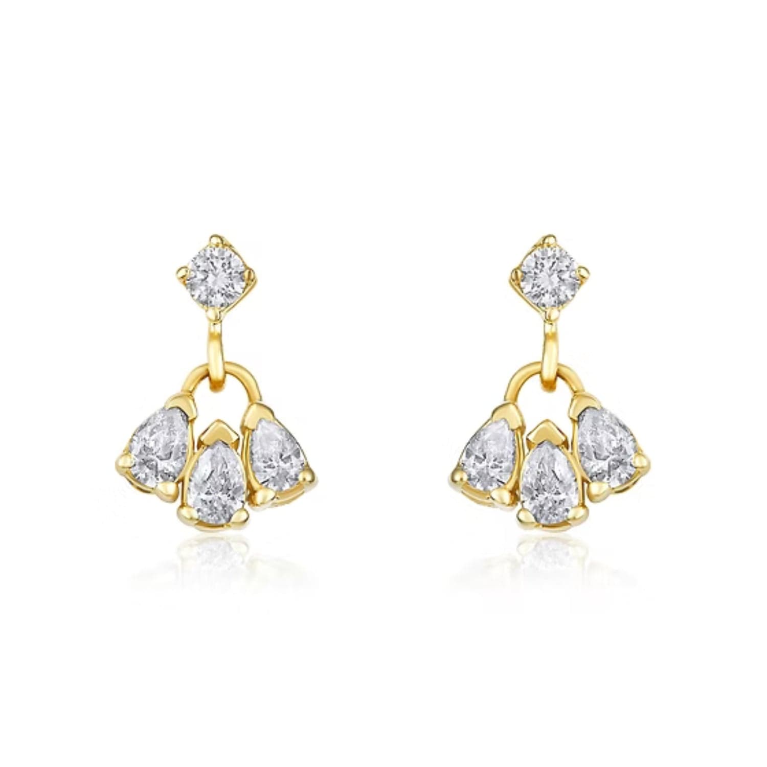 CLA EARRINGS 14K Gold 0.21ct Natural Diamond Marquise Trio Dangle Stud Earrings