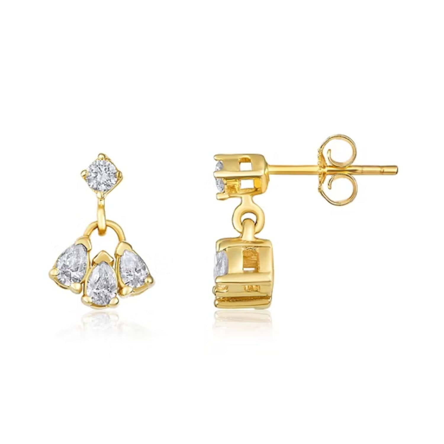 CLA EARRINGS Single 14K Gold 0.21ct Natural Diamond Marquise Trio Dangle Stud Earrings