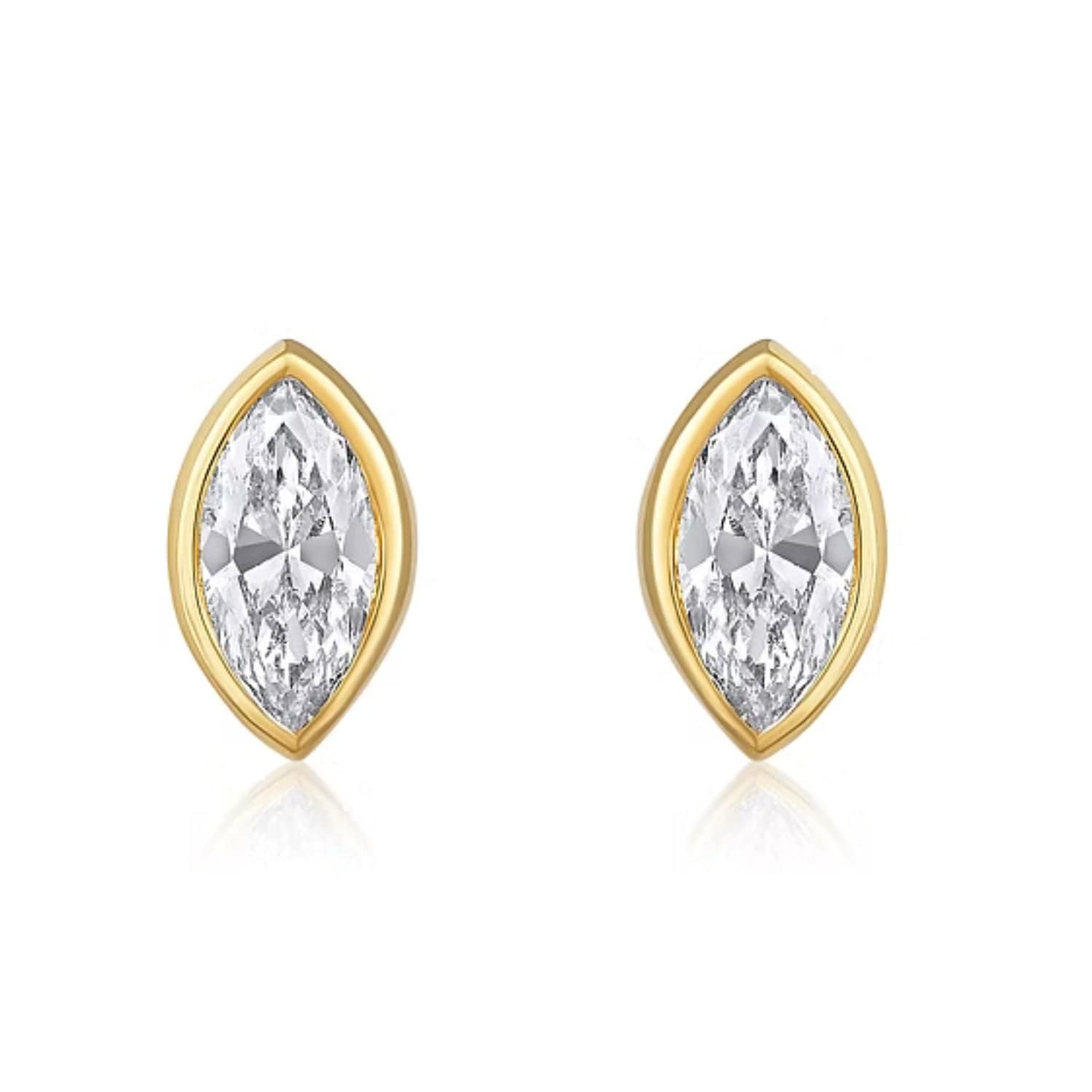 CLA EARRINGS 14K Gold 0.2ct Natural Diamond Marquise Bezel Stud Earrings