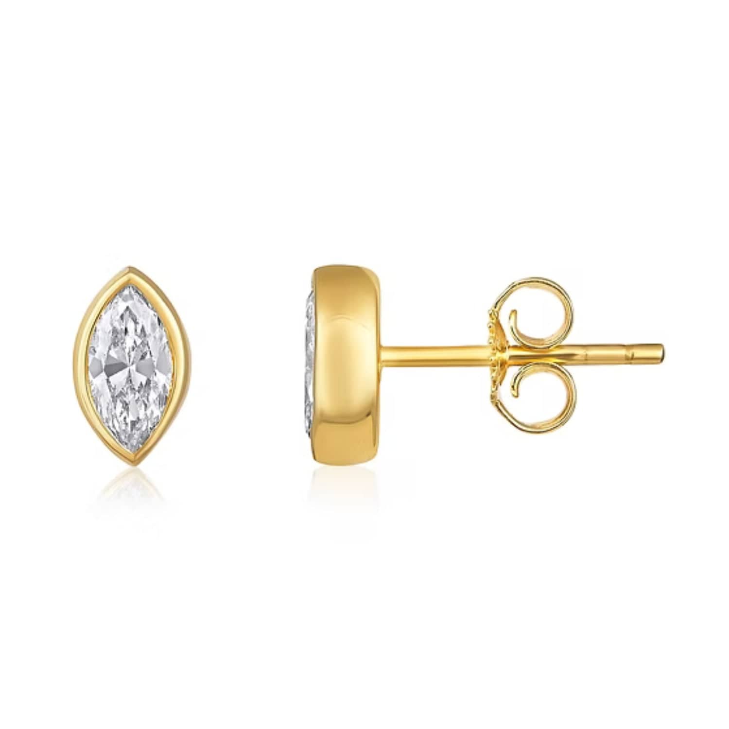 CLA EARRINGS Single 14K Gold 0.2ct Natural Diamond Marquise Bezel Stud Earrings