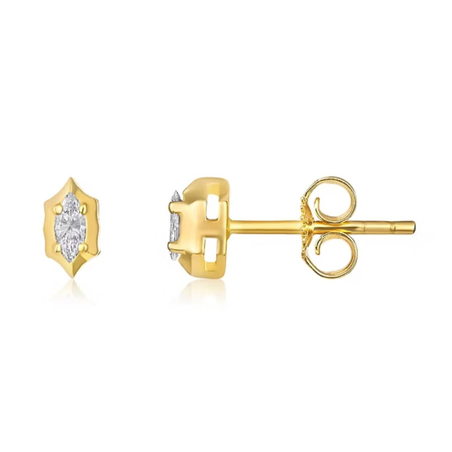 CLA EARRINGS Single 14K Gold 0.2ct Natural Diamond Marquise Spike Bezel Stud Earrings
