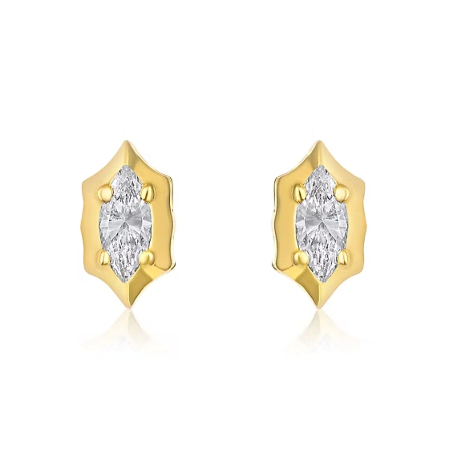 CLA EARRINGS 14K Gold 0.2ct Natural Diamond Marquise Spike Bezel Stud Earrings