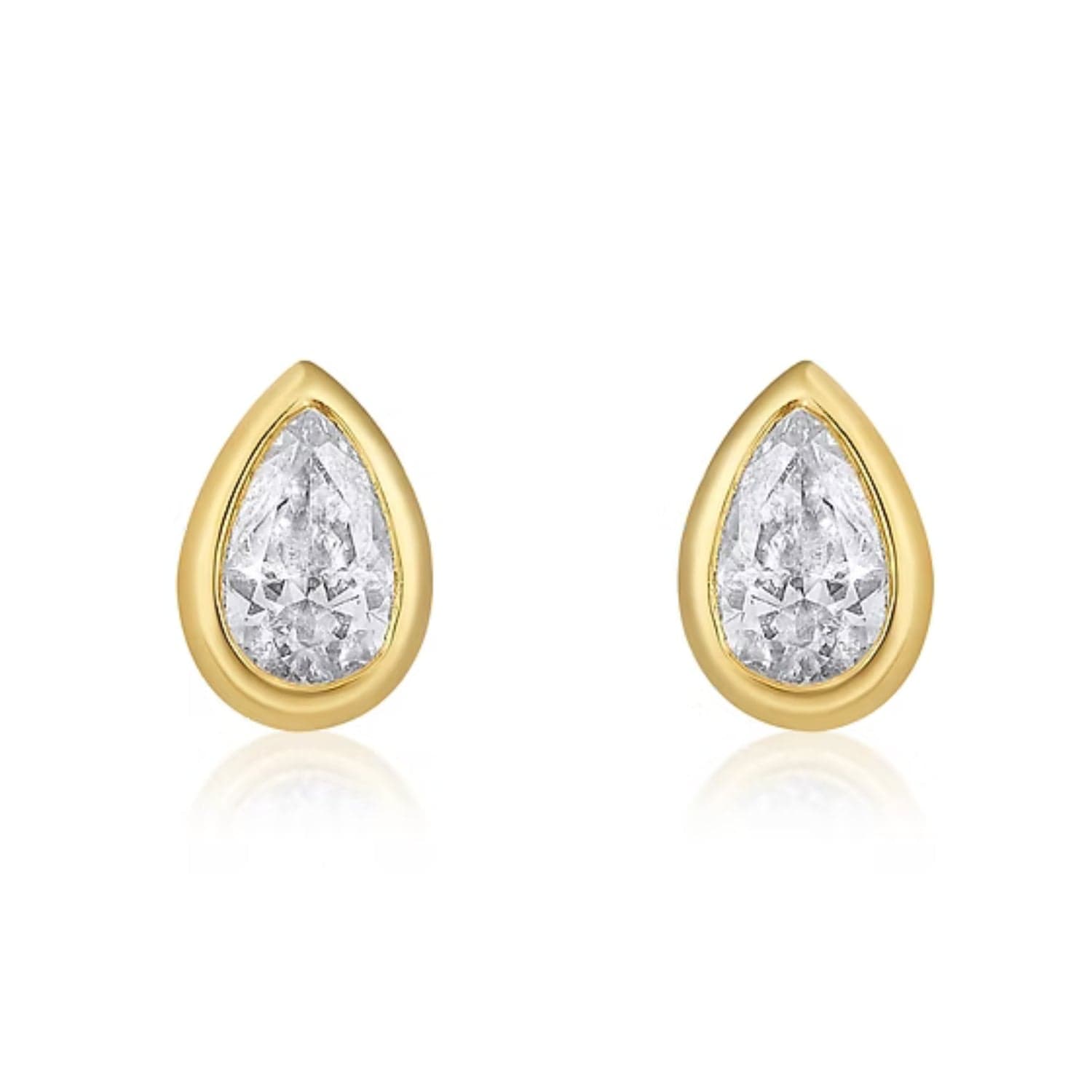 CLA EARRINGS 14K Gold 0.2ct Natural Diamond Pear Bezel Stud Earrings