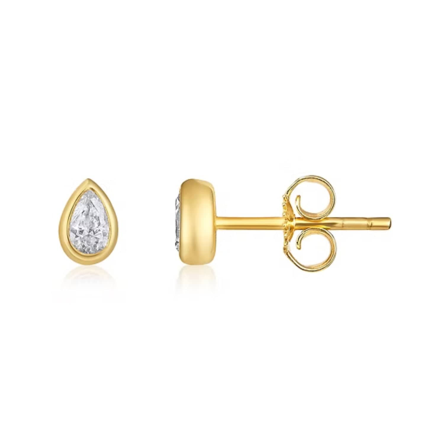 CLA EARRINGS Single 14K Gold 0.2ct Natural Diamond Pear Bezel Stud Earrings