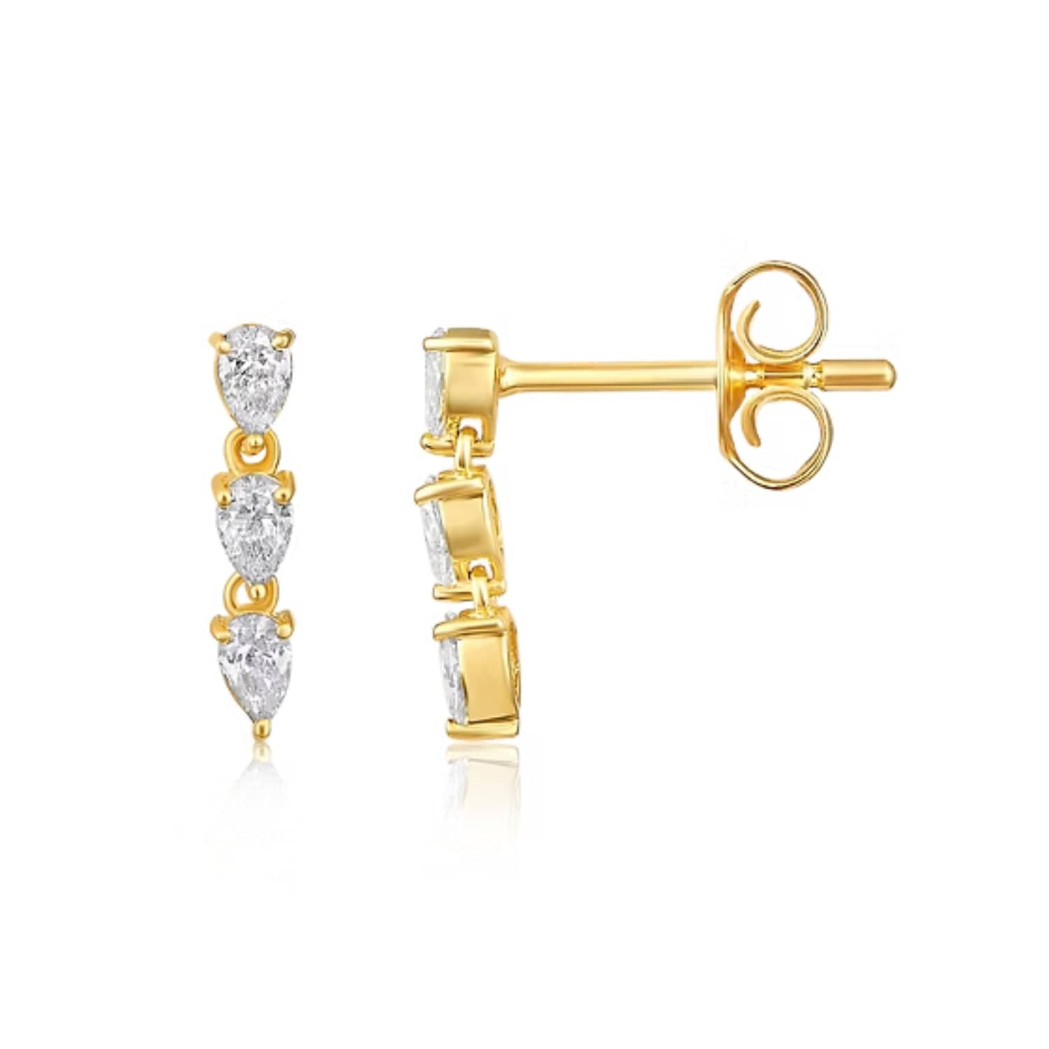 CLA EARRINGS Single 14K Gold 0.32ct Natural Diamond Marquise Dangling Drop Stud Earrings