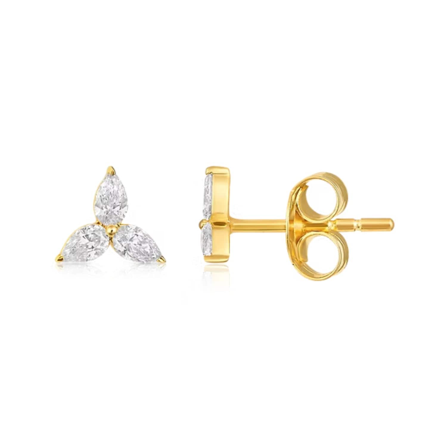 CLA EARRINGS Single 14K Gold 0.34ct Natural Diamond Marquise Trio Stud Earrings