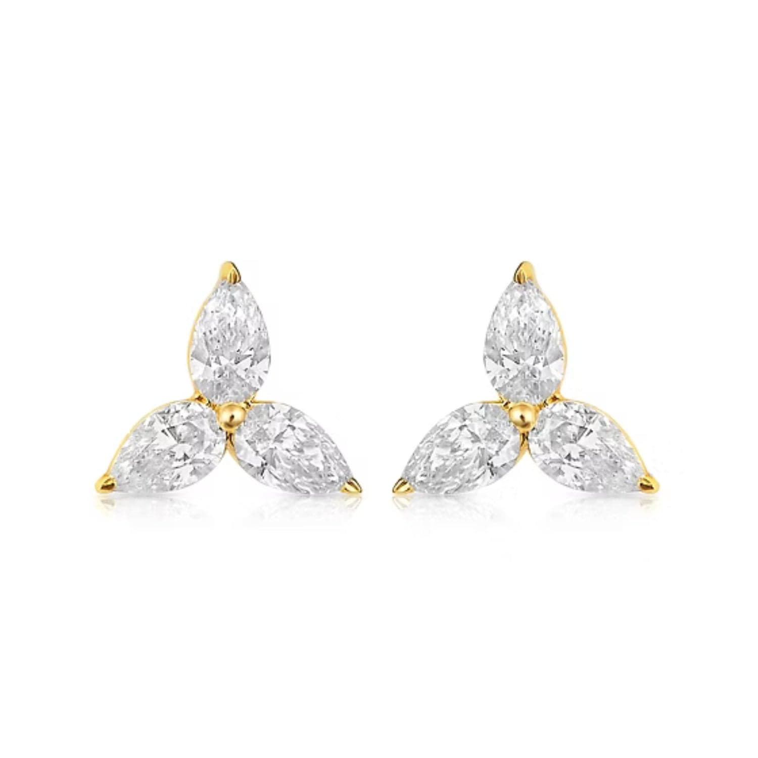CLA EARRINGS 14K Gold 0.34ct Natural Diamond Marquise Trio Stud Earrings