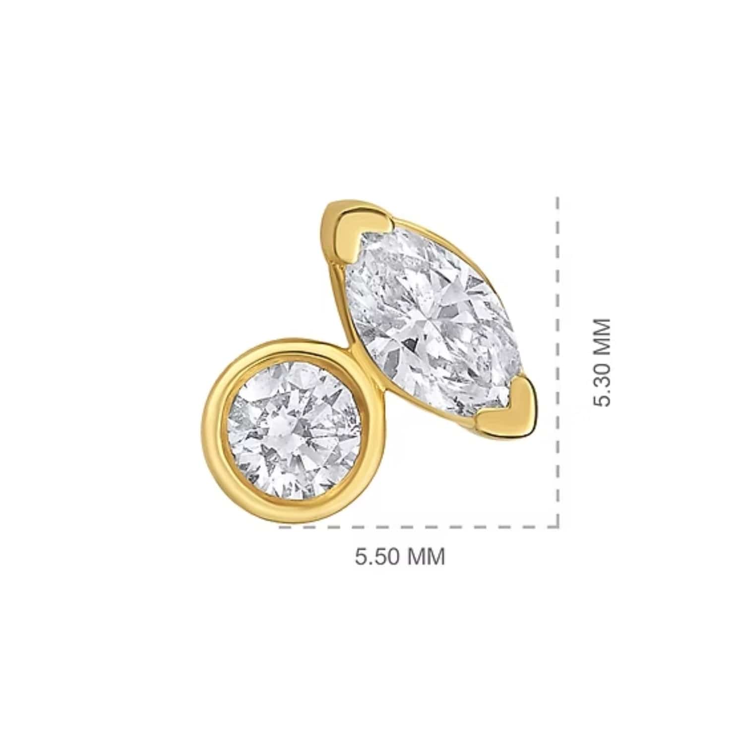 TruLuster EARRINGS 14K Gold 0.3ct Natural Diamond Marquise Bezel Duo Stud Earrings