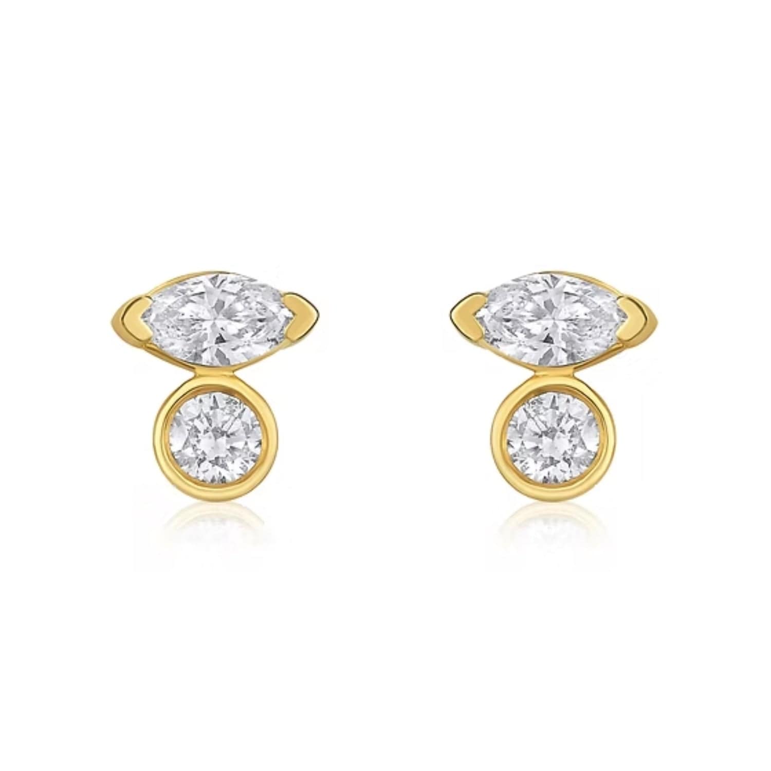TruLuster EARRINGS 14K Gold 0.3ct Natural Diamond Marquise Bezel Duo Stud Earrings