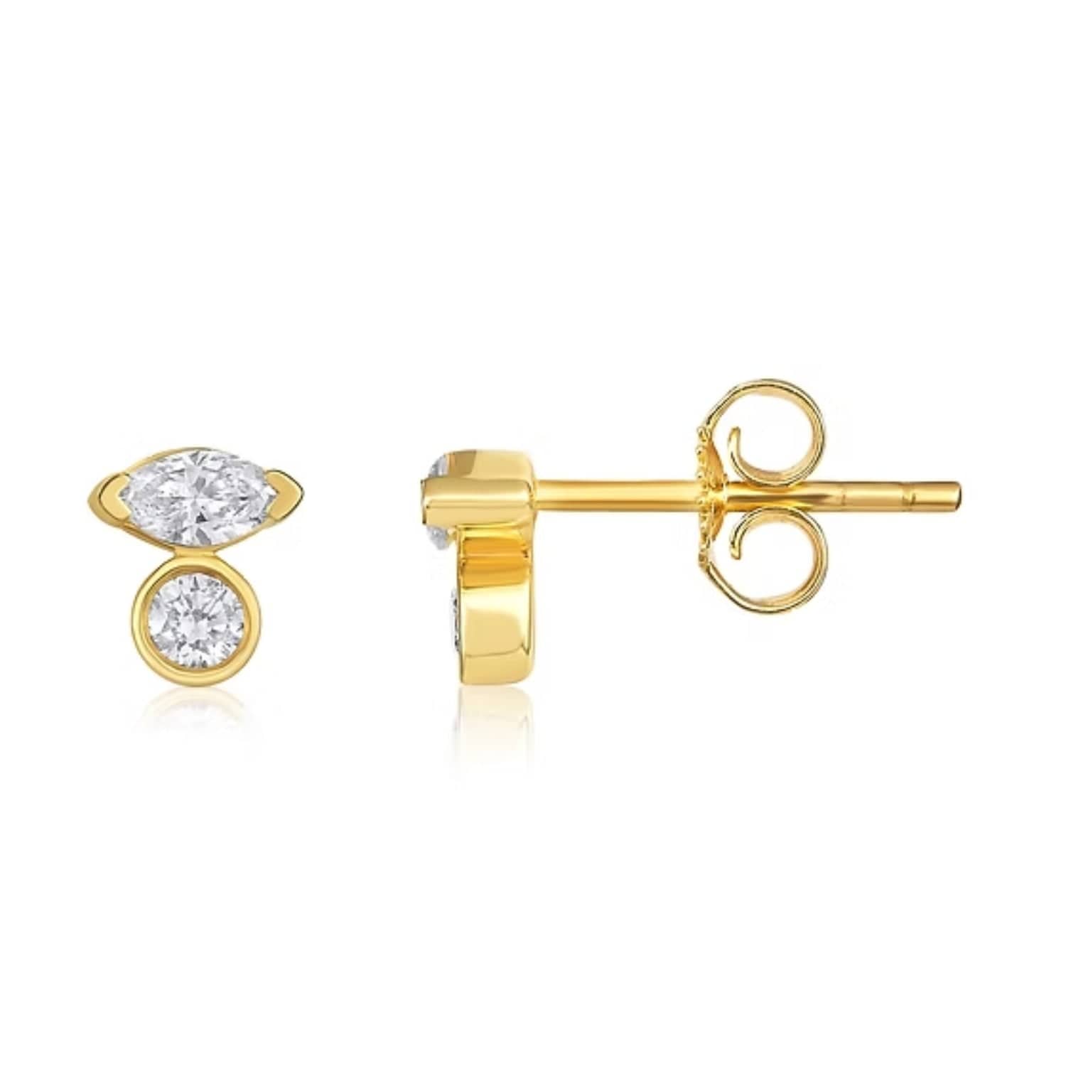 TruLuster EARRINGS 14K Gold 0.3ct Natural Diamond Marquise Bezel Duo Stud Earrings