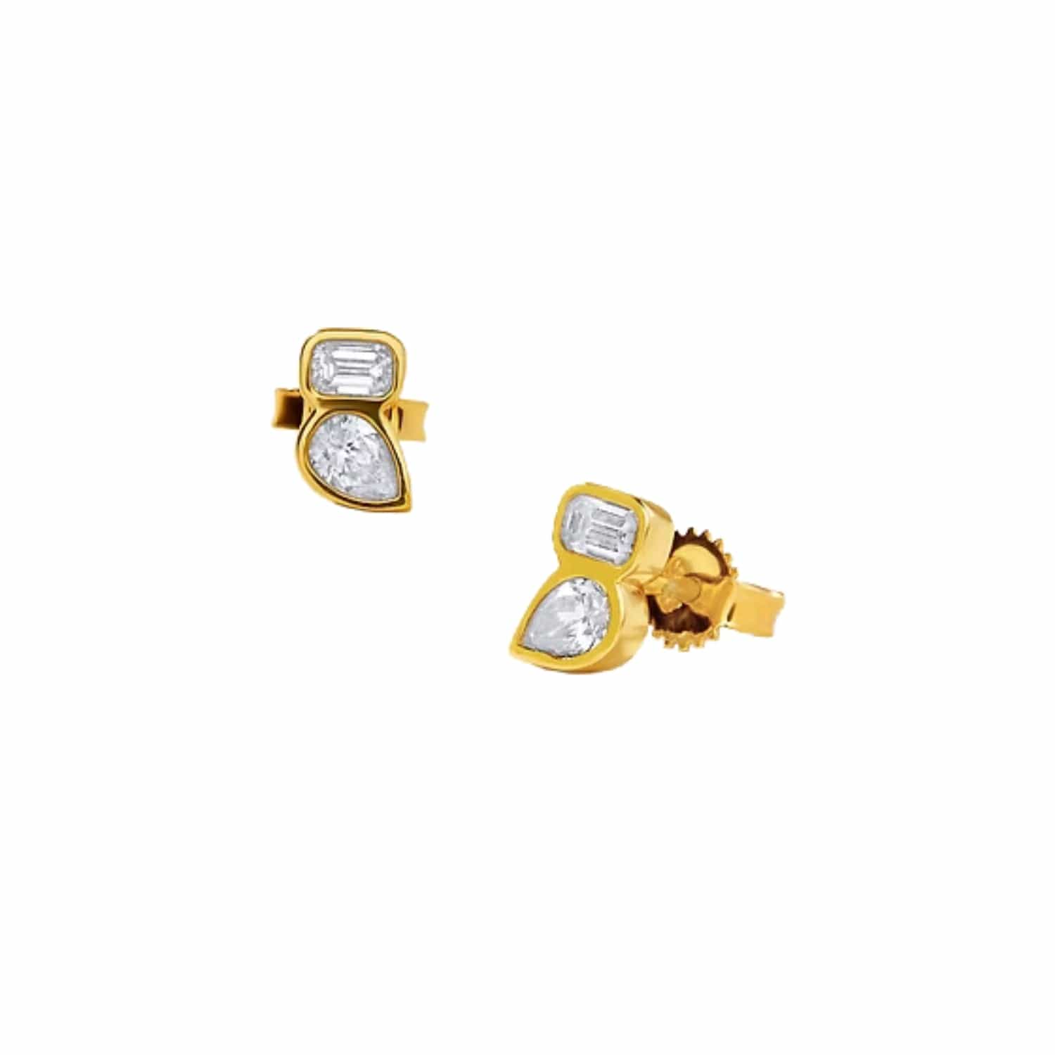 CLA EARRINGS 14K Gold 0.3ct Natural Diamond Pear Tear Drop Emerald Stud Earrings