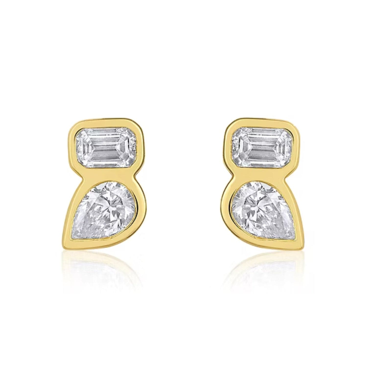 CLA EARRINGS 14K Gold 0.3ct Natural Diamond Pear Tear Drop Emerald Stud Earrings