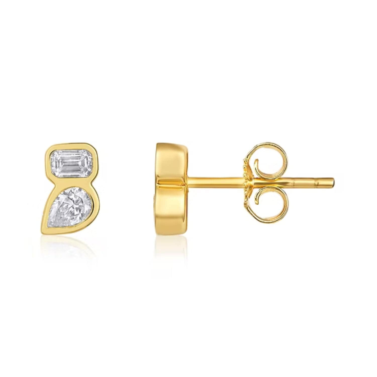 CLA EARRINGS Single 14K Gold 0.3ct Natural Diamond Pear Tear Drop Emerald Stud Earrings