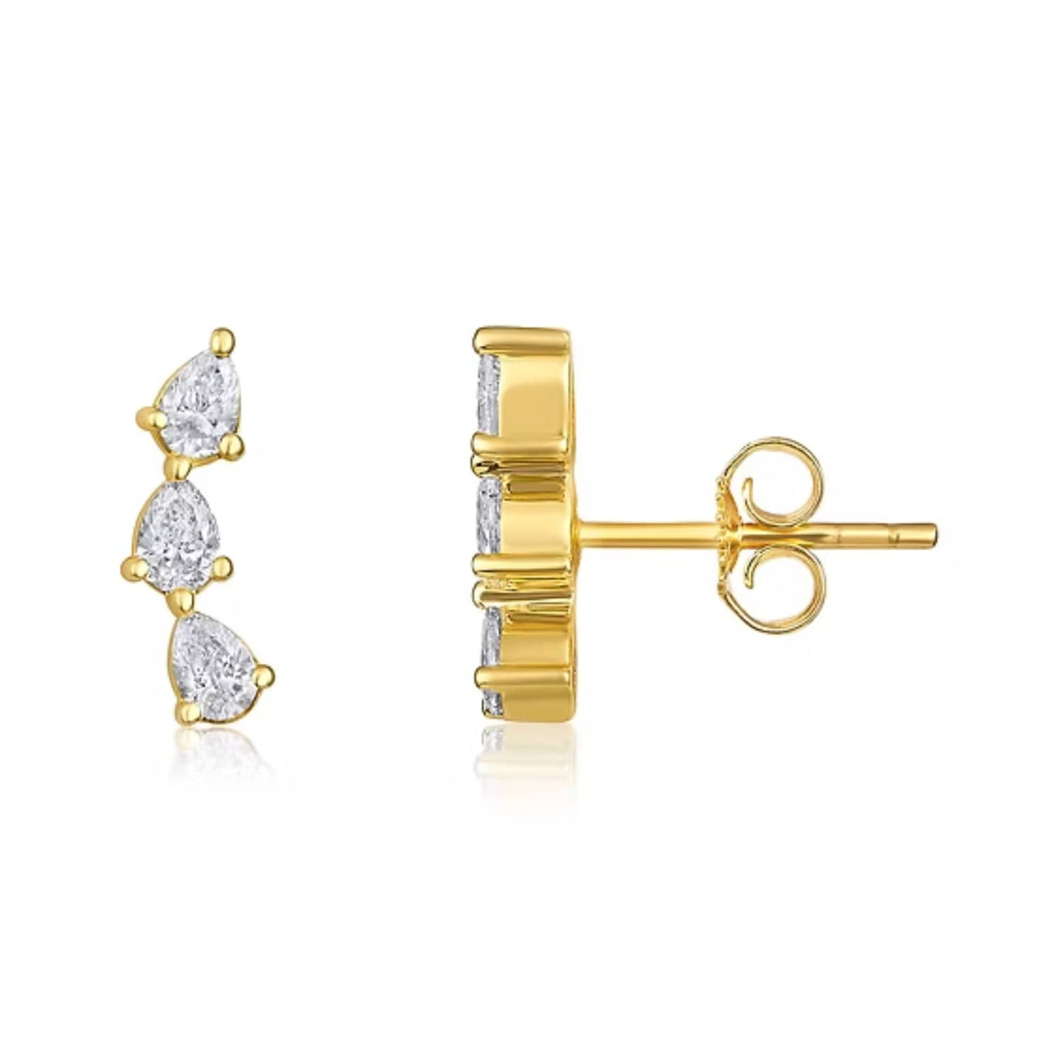 CLA EARRINGS 14K Gold 0.3ct Natural Diamond Pear Tear Drop Trio Climber Earrings