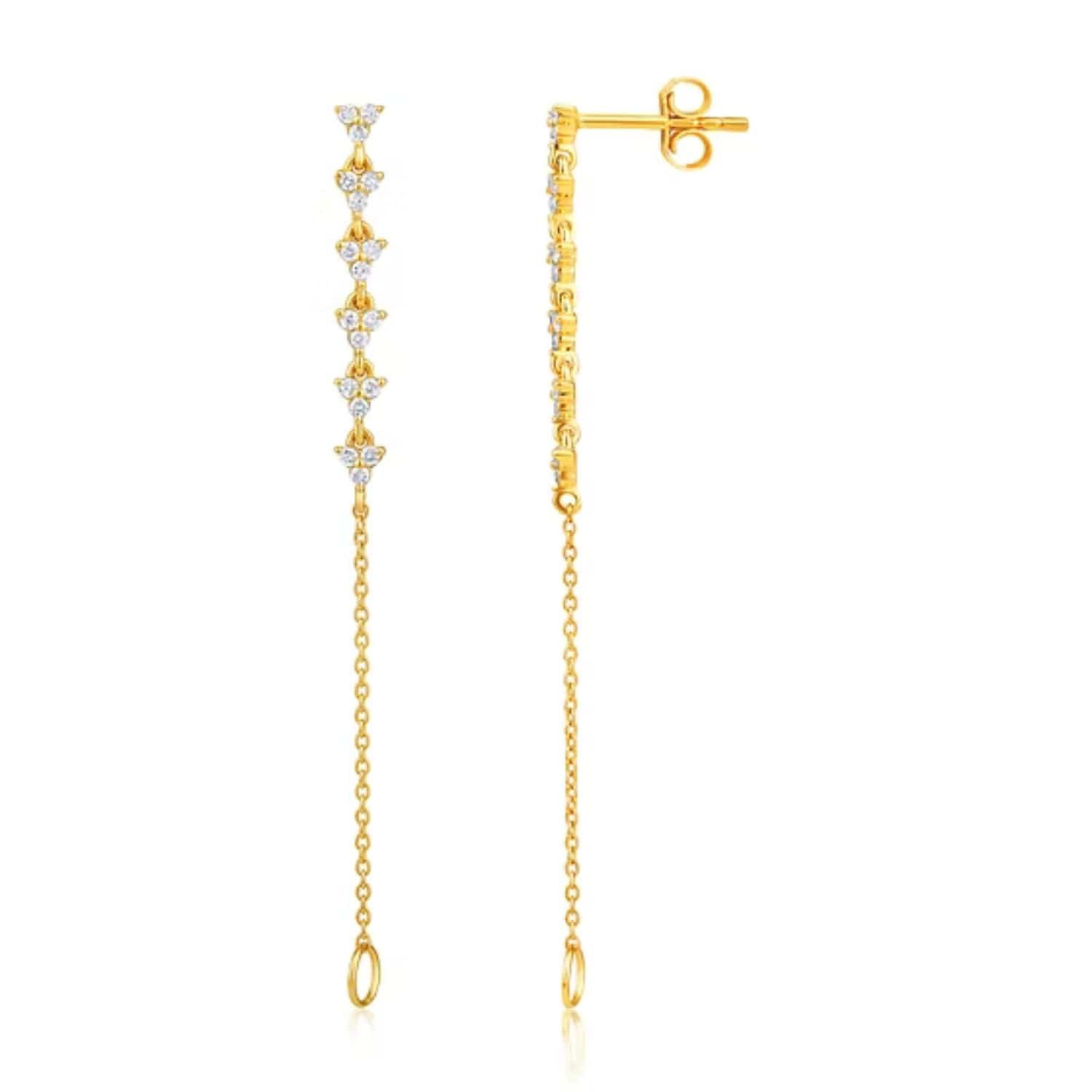 CLA EARRINGS Single 14K Gold 0.3ct Natural Diamond Trio Chain Loop Drop Stud Earrings