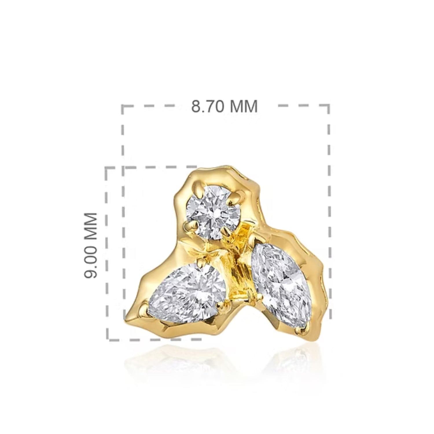 CLA EARRINGS 14K Gold 0.5ct Natural Diamond Marquise Pear Trio Stud Earrings