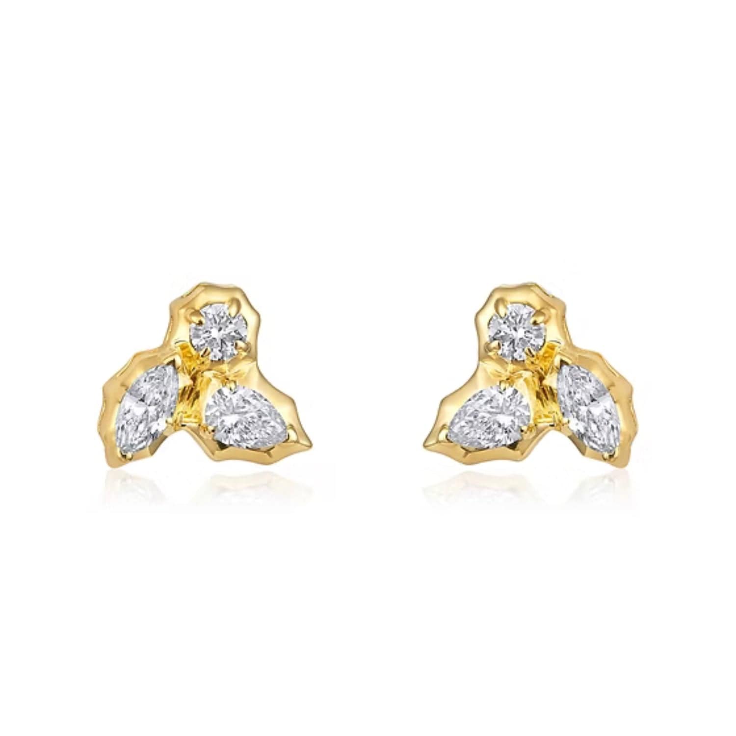 CLA EARRINGS 14K Gold 0.5ct Natural Diamond Marquise Pear Trio Stud Earrings