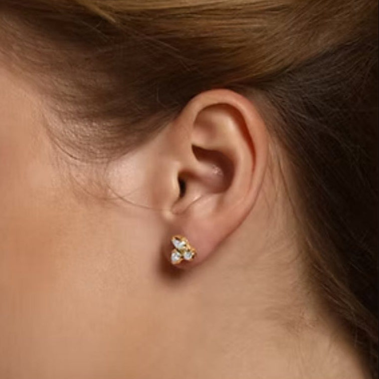 CLA EARRINGS 14K Gold 0.5ct Natural Diamond Marquise Pear Trio Stud Earrings