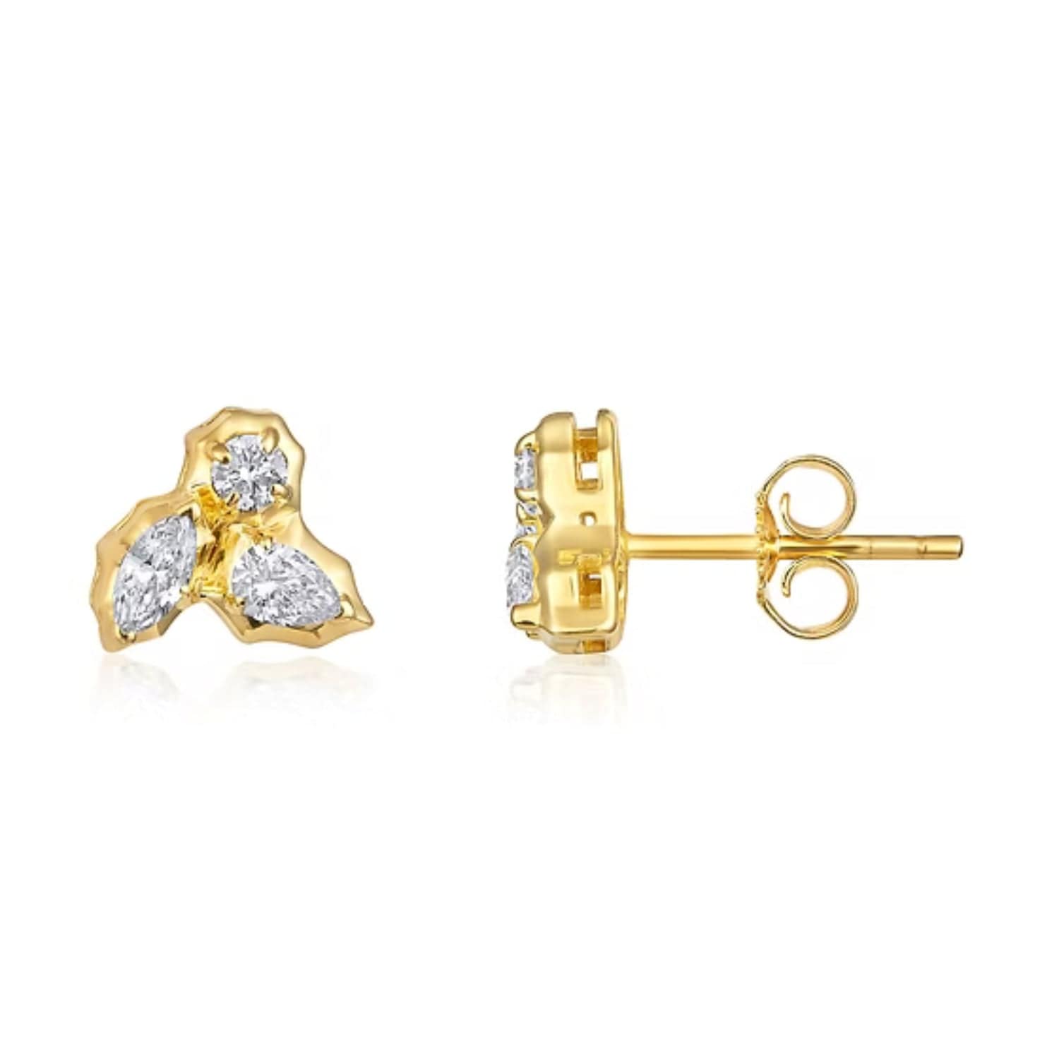 CLA EARRINGS Single 14K Gold 0.5ct Natural Diamond Marquise Pear Trio Stud Earrings