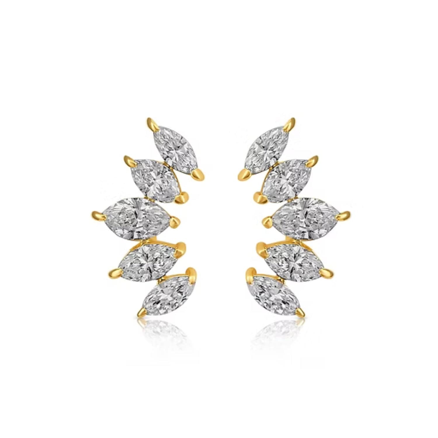CLA EARRINGS 14K Gold 0.6ct Natural Diamond Marquise Multi Pierce Climber Earrings