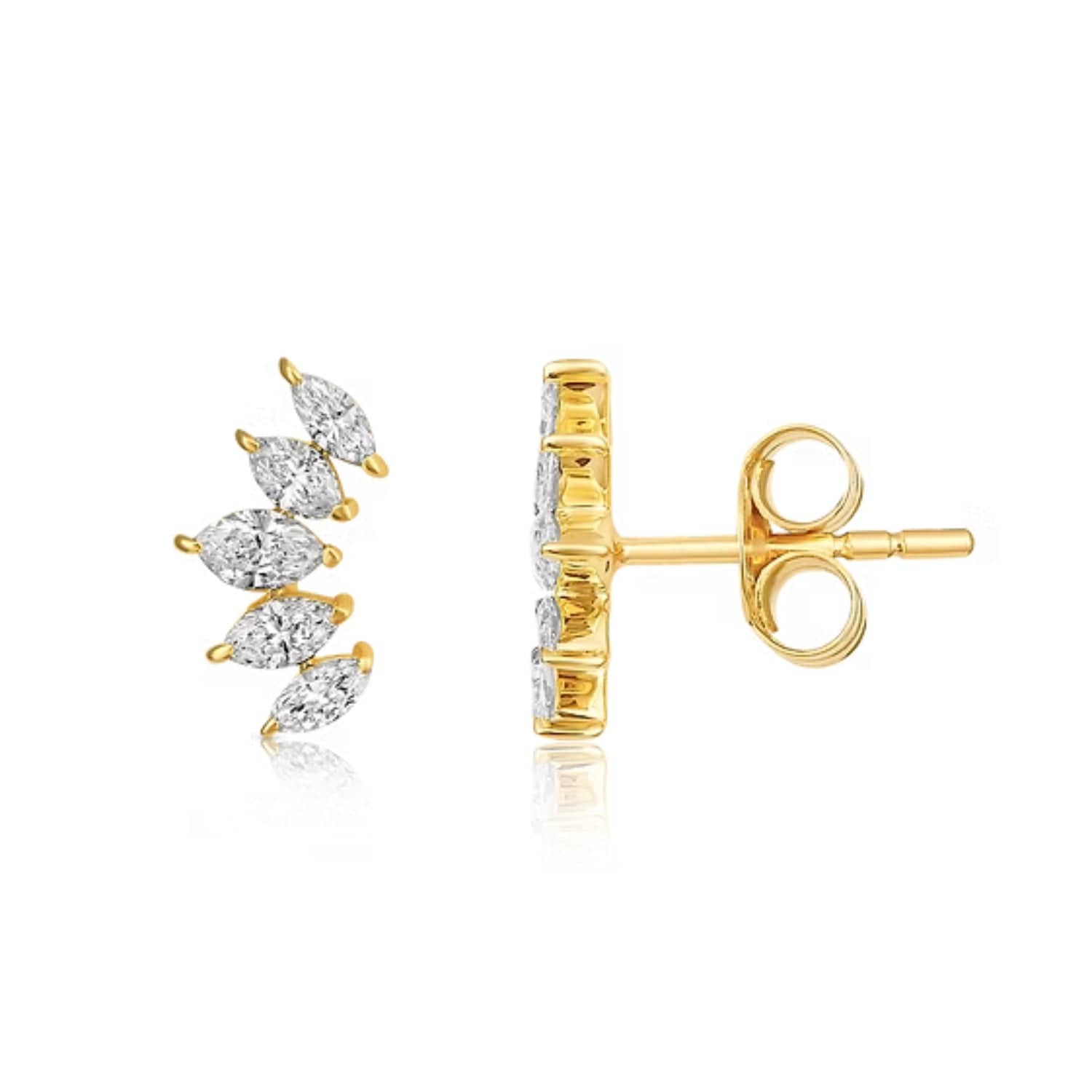 CLA EARRINGS 14K Gold 0.6ct Natural Diamond Marquise Multi Pierce Climber Earrings