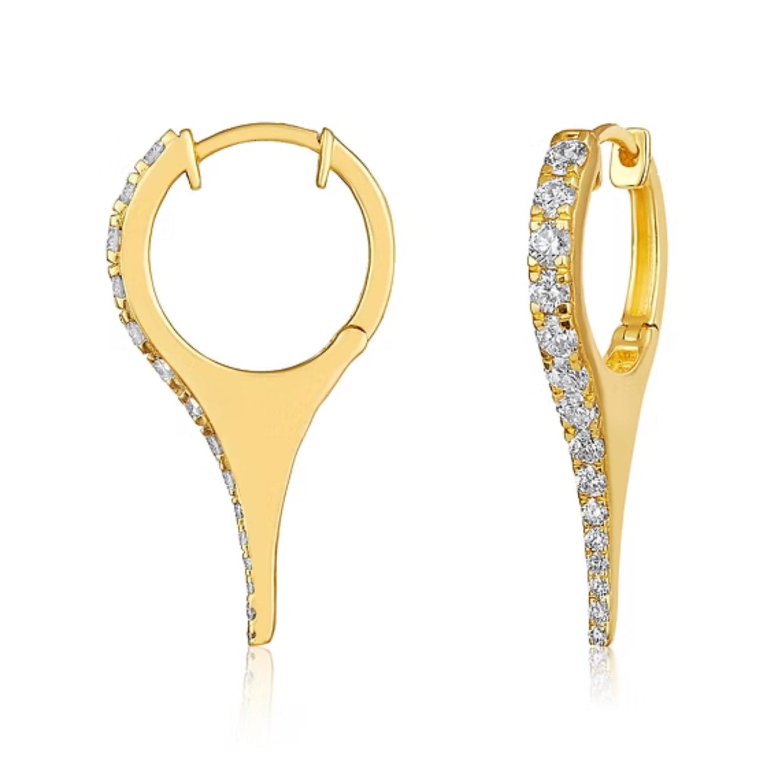CLA EARRINGS 14K Gold 0.71ct Natural Diamond Dagger Spike Drop Huggie Earrings