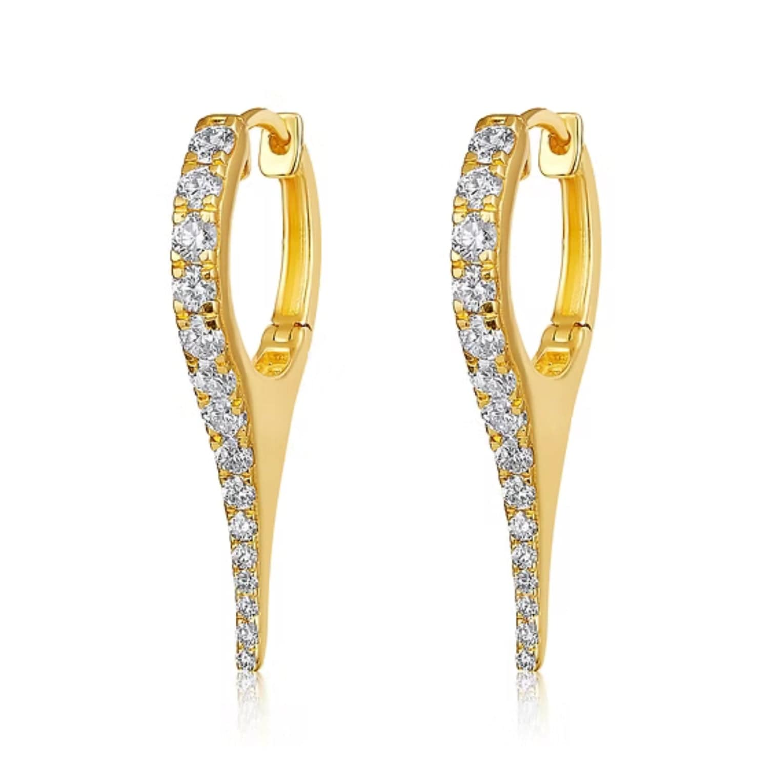 CLA EARRINGS 14K Gold 0.71ct Natural Diamond Dagger Spike Drop Huggie Earrings