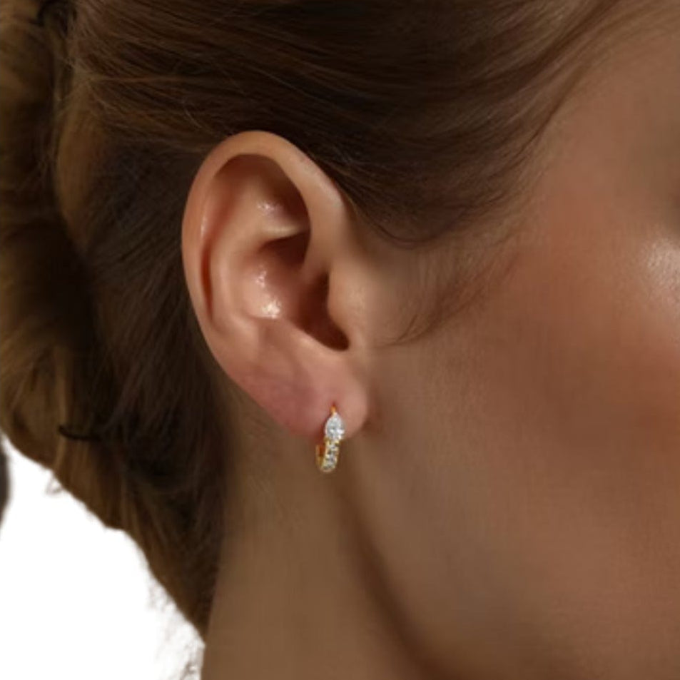 CLA EARRINGS 14K Gold 0.7ct Natural Diamond Pear Tear Drop Huggie Earrings