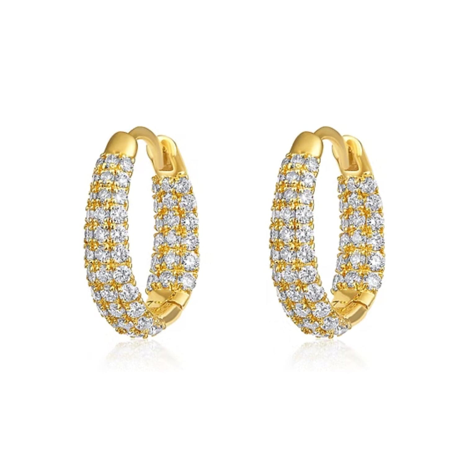CLA EARRINGS 14K Gold 1ct Natural Diamond 3 Row Huggie Earrings