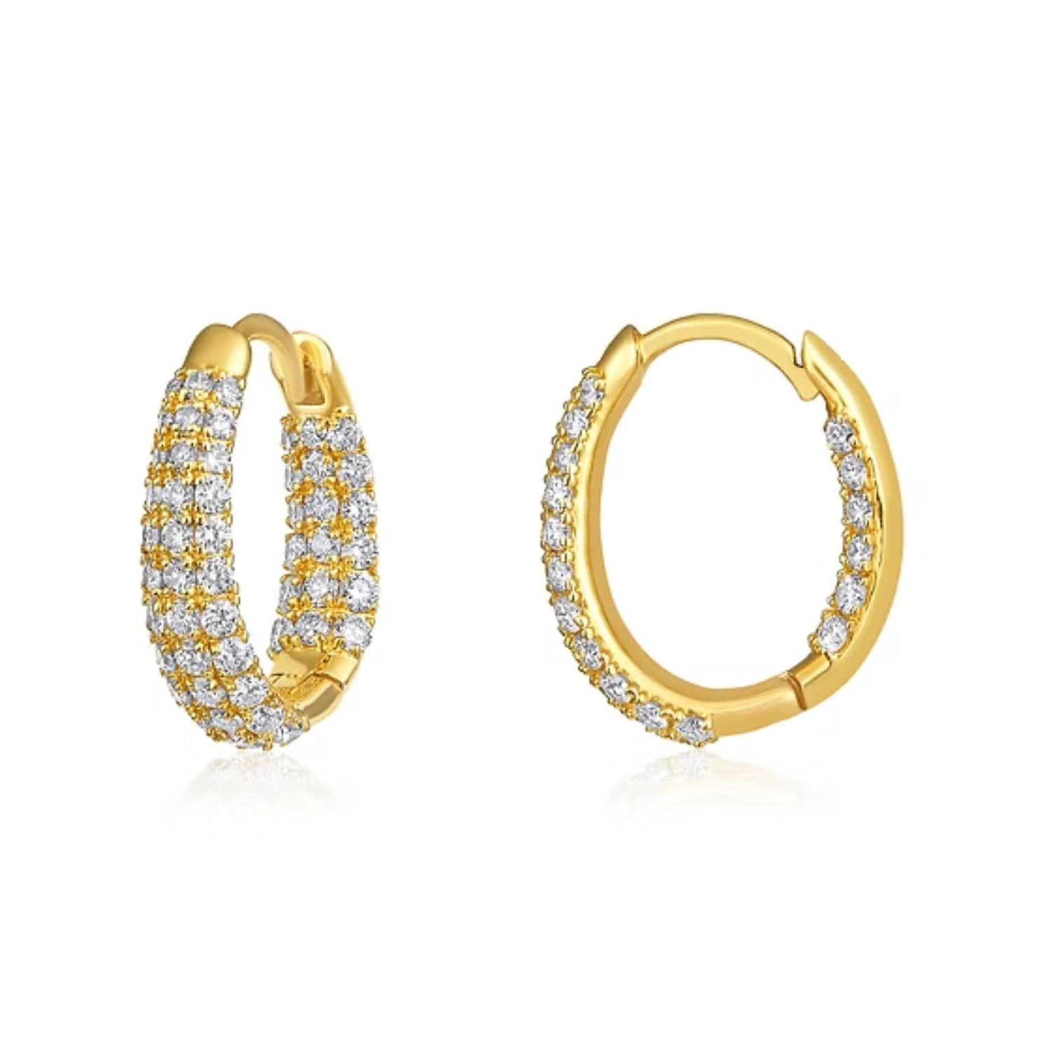 CLA EARRINGS 14K Gold 1ct Natural Diamond 3 Row Huggie Earrings
