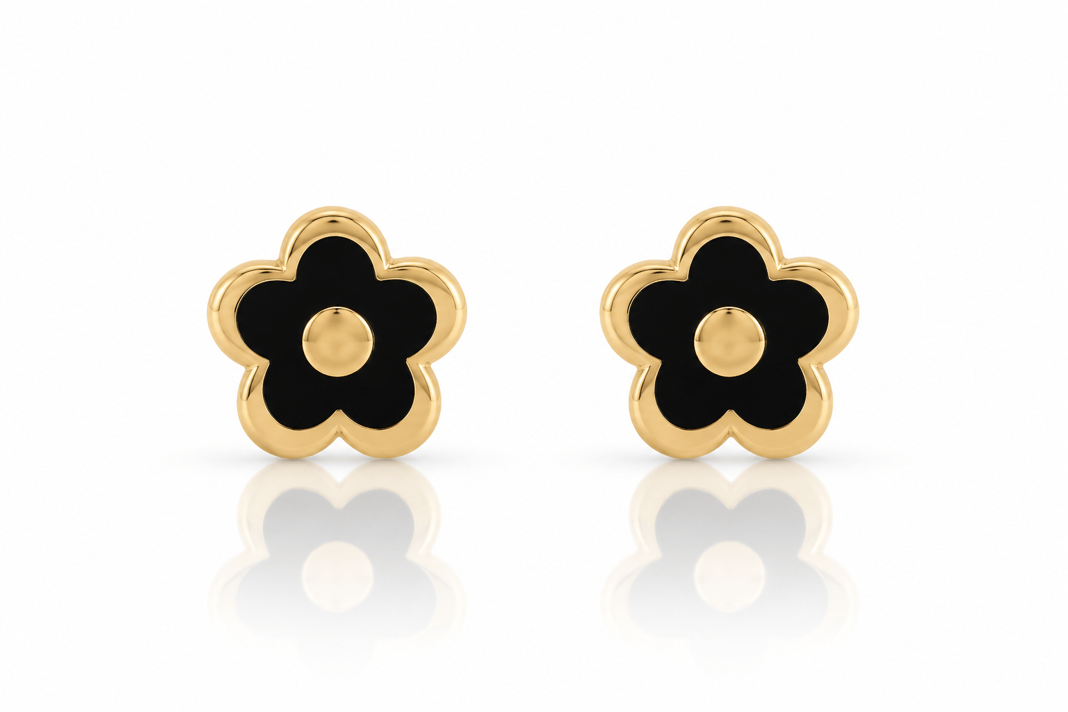 CLA EARRINGS 14K Gold Black Enamel Flower Studs