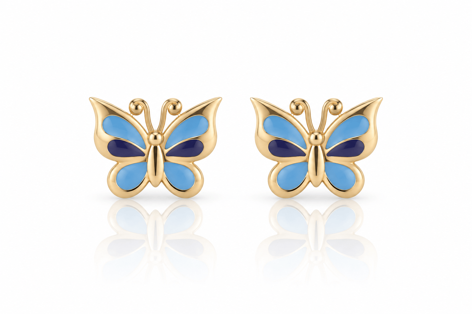 CLA EARRINGS 14K Gold Blue Enamel Butterfly Studs
