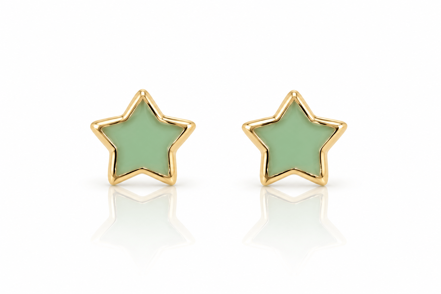 CLA EARRINGS 14K Gold Green Enamel Star Studs