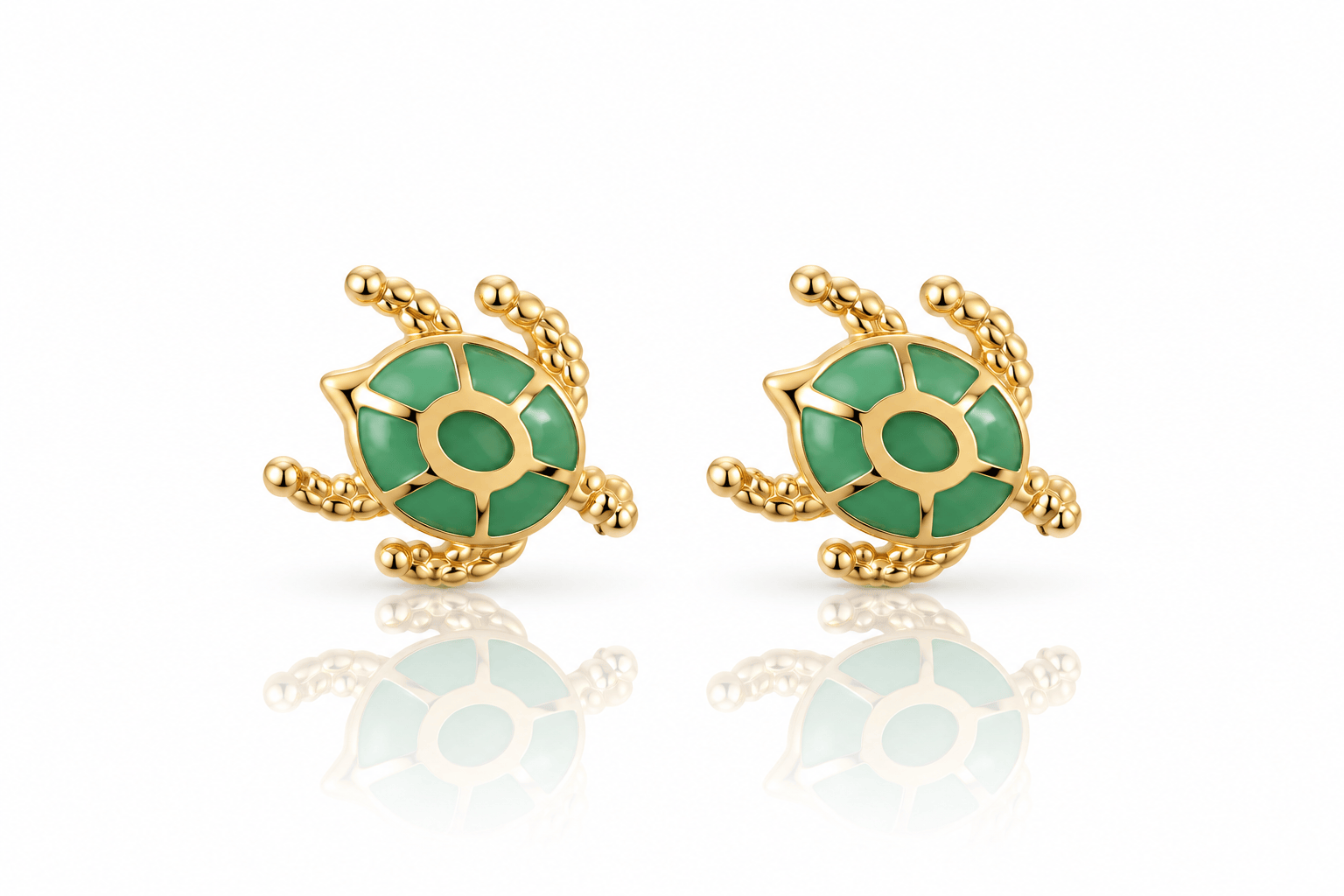 CLA EARRINGS 14K Gold Green Enamel Turtle Studs