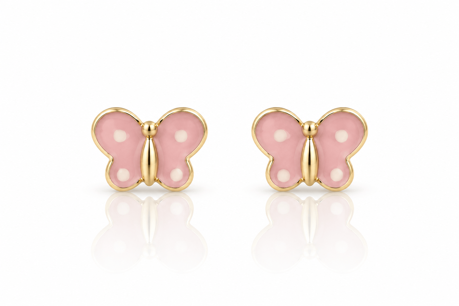 CLA EARRINGS 14K Gold Pink Enamel Butterfly Studs