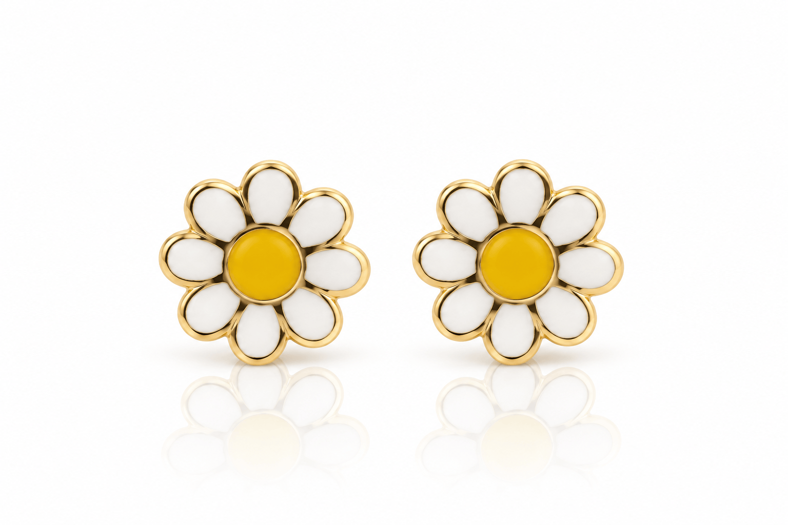 CLA EARRINGS 14K Gold White Enamel Daisy Studs