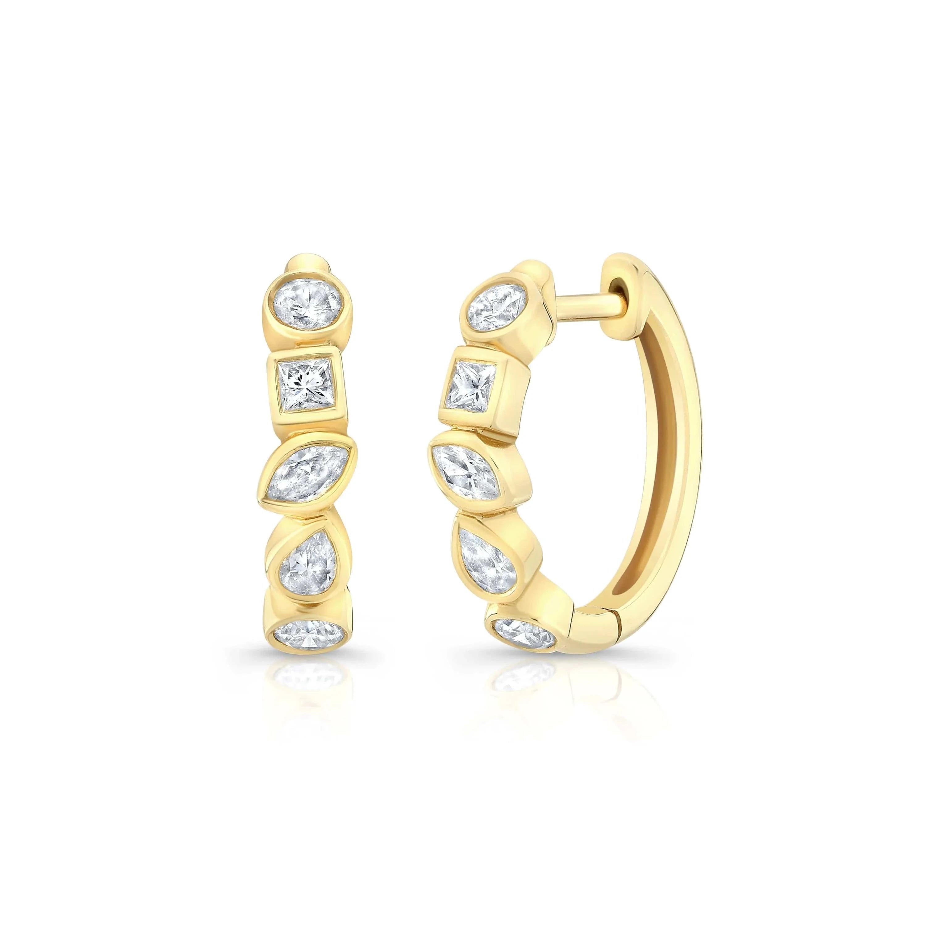 Carter Eve Jewelry EARRINGS 14k Mixed Shape Diamond Hoops