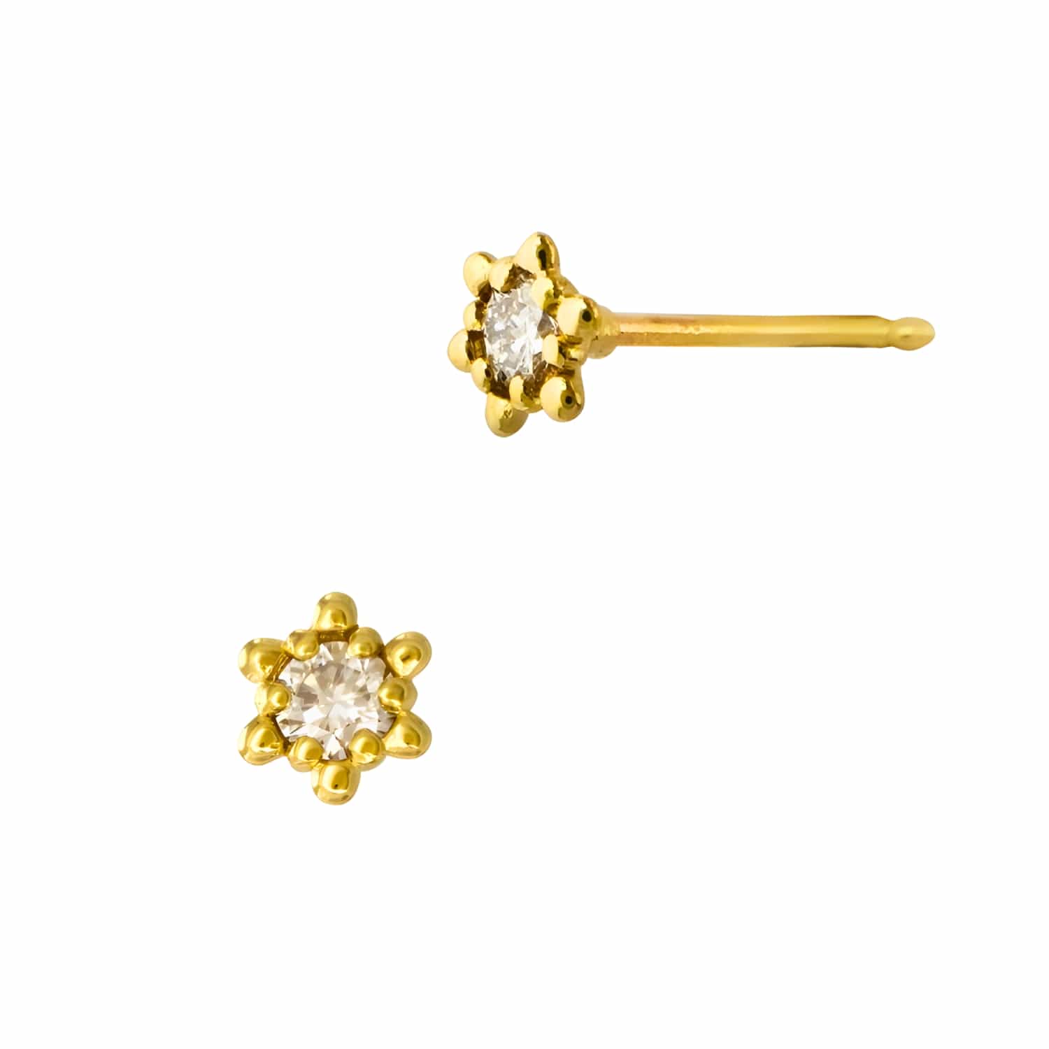 Curated Los Angeles Earrings Single 14K Yellow Gold 4mm Bali Style Star Stud Earring with Single Diamond