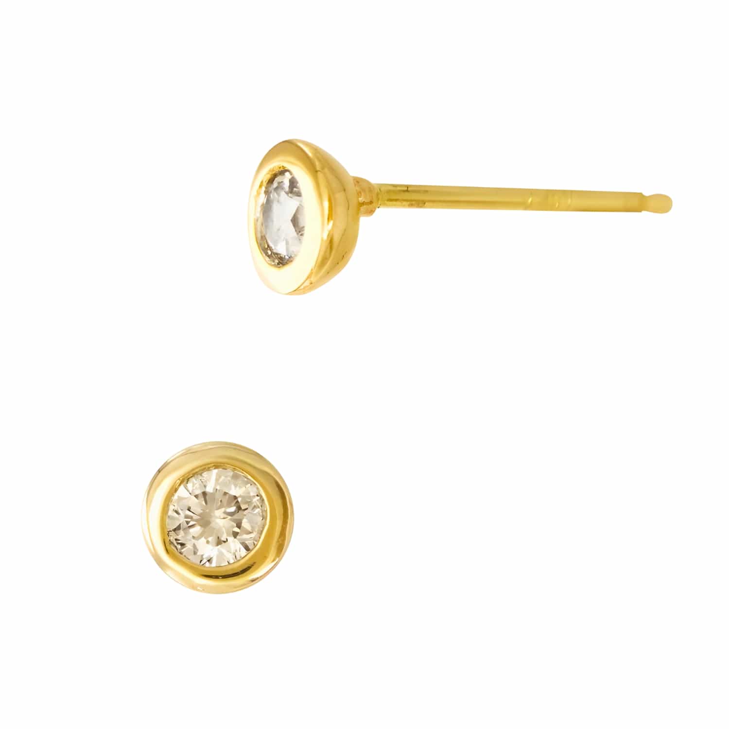 Curated Los Angeles Earrings Single 14K Yellow Gold 4mm Bezel-Set Solitaire Diamond Stud Earring