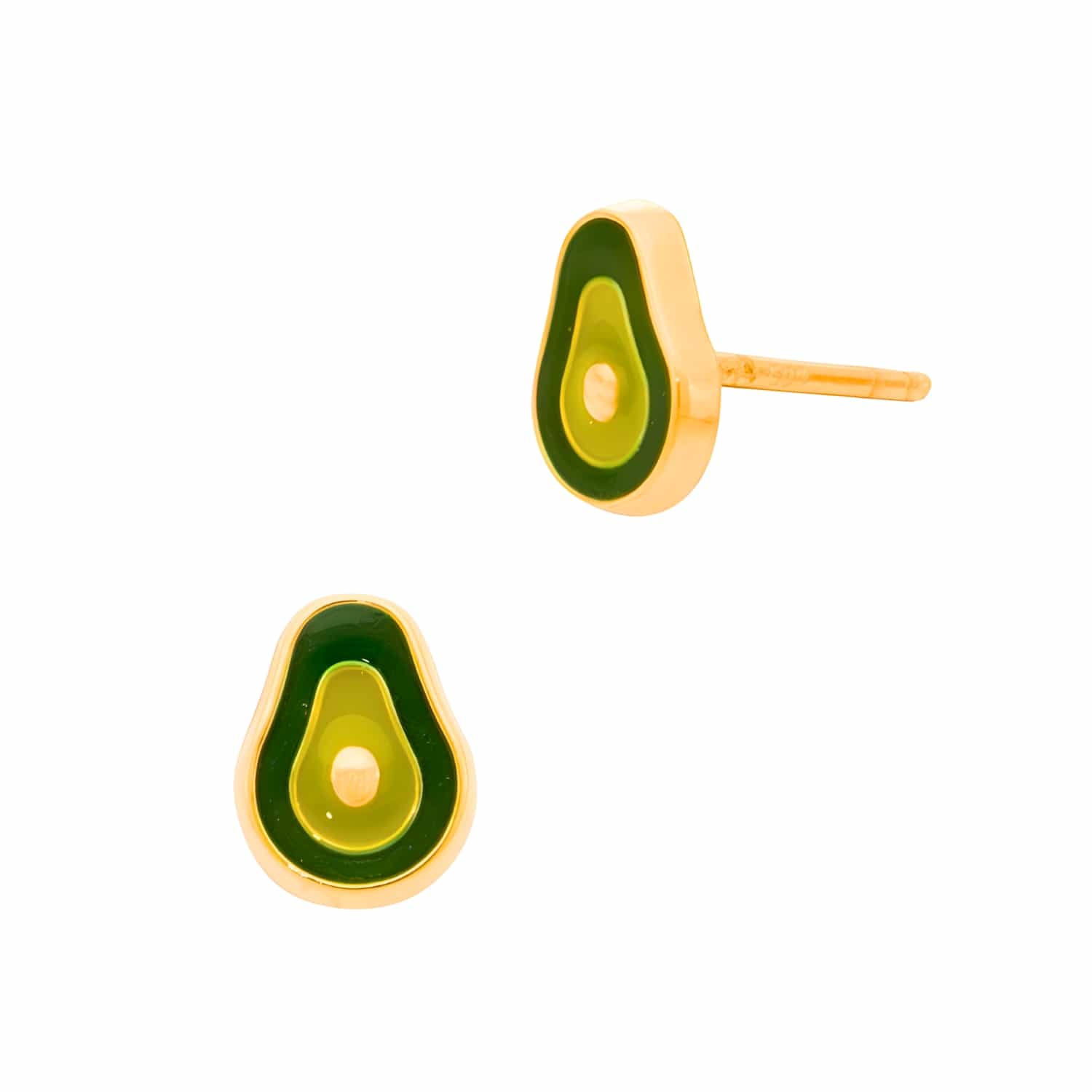 Curated Los Angeles Earrings Single 14K Yellow Gold 5x7mm Avocado Enamel Stud Earring