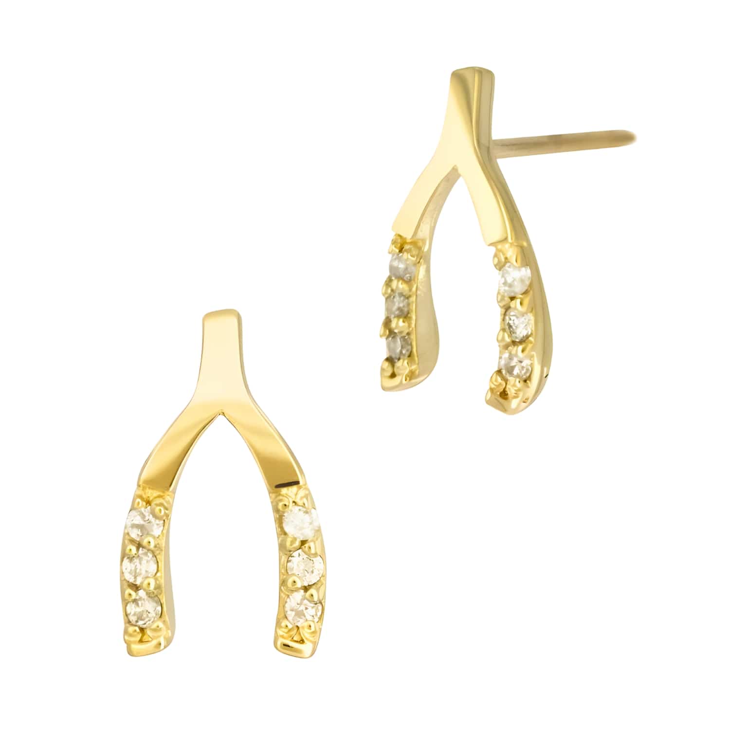 Curated Los Angeles Earrings Single 14K Yellow Gold 6x10mm Diamond Wishbone Stud Earring