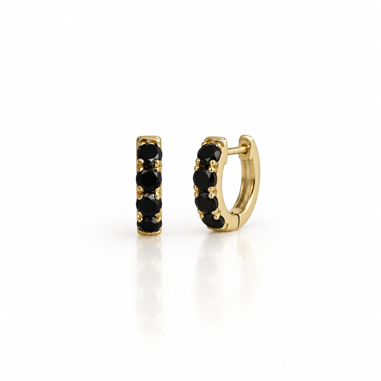 Curated Los Angeles Earrings 14K Yellow Gold Black Diamond Huggie Hoop Earring