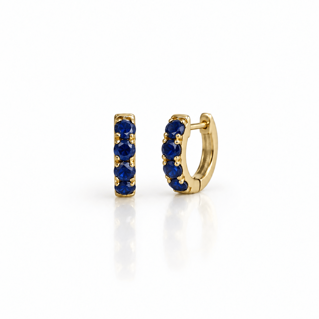 Curated Los Angeles Earrings 14K Yellow Gold Blue Sapphire Huggie Hoop Earring
