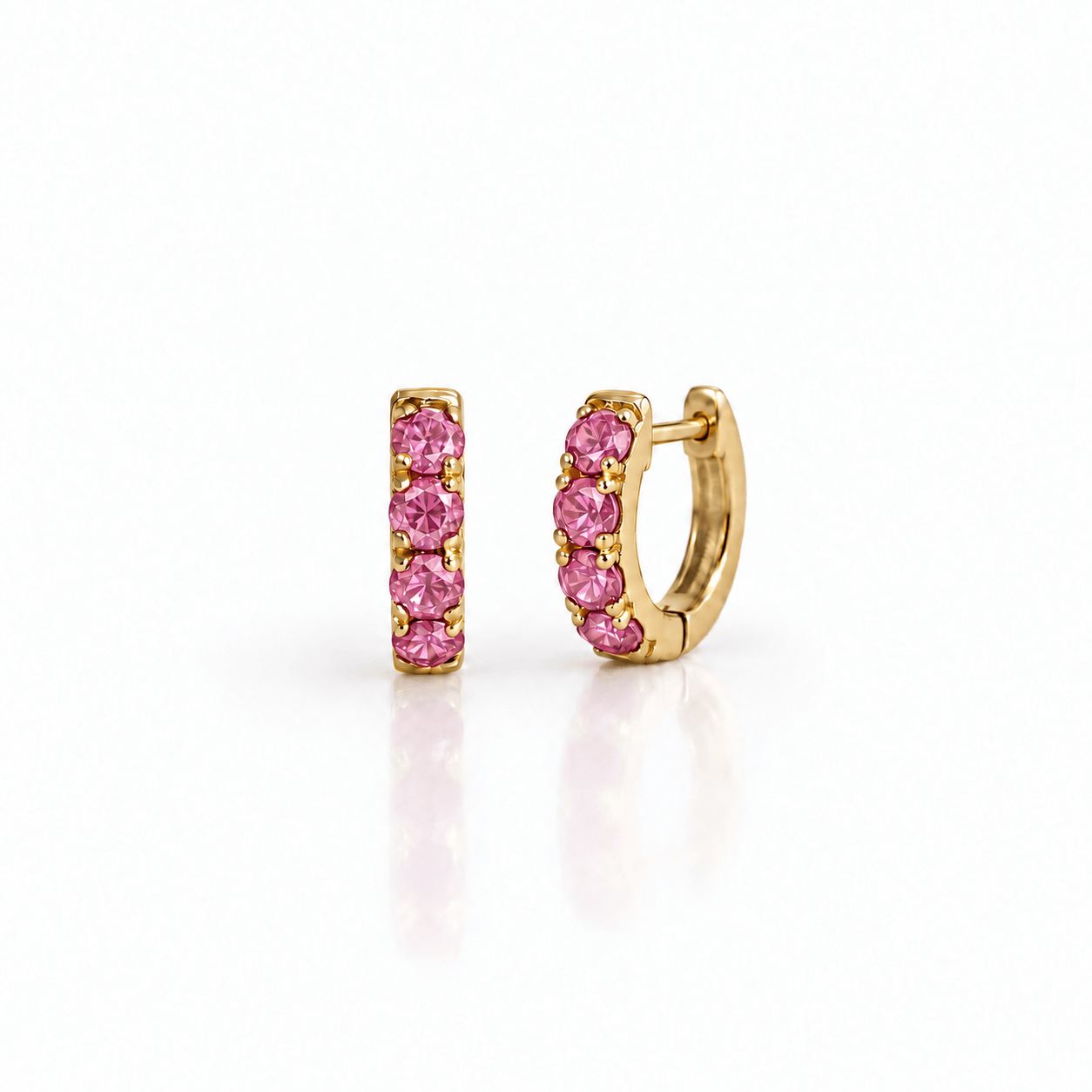 Curated Los Angeles Earrings 14K Yellow Gold Pink Sapphire Huggie Hoop Earring