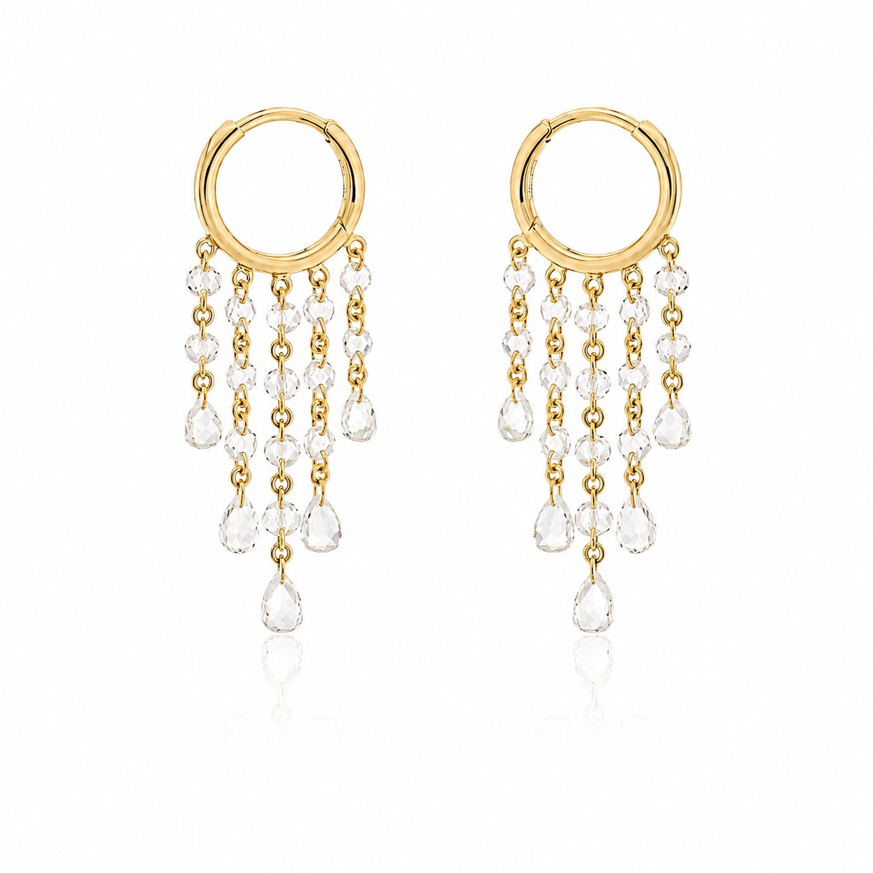 CLA EARRINGS 18K Gold Drilled Diamond Fringe Hoop Earrings
