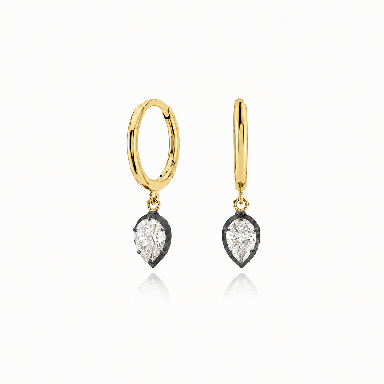 CLA EARRINGS 18K Gold Pear Diamond Drop Hoop Earrings
