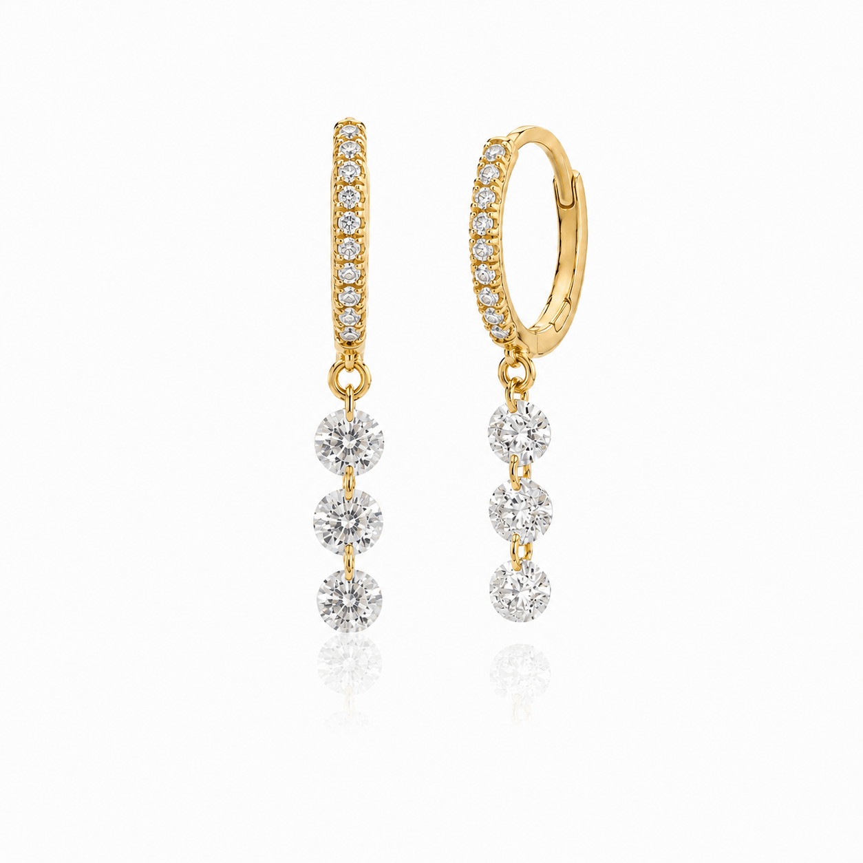 CLA EARRINGS 18K Yellow Gold Triple Drilled Diamond Drop Huggie Earrings