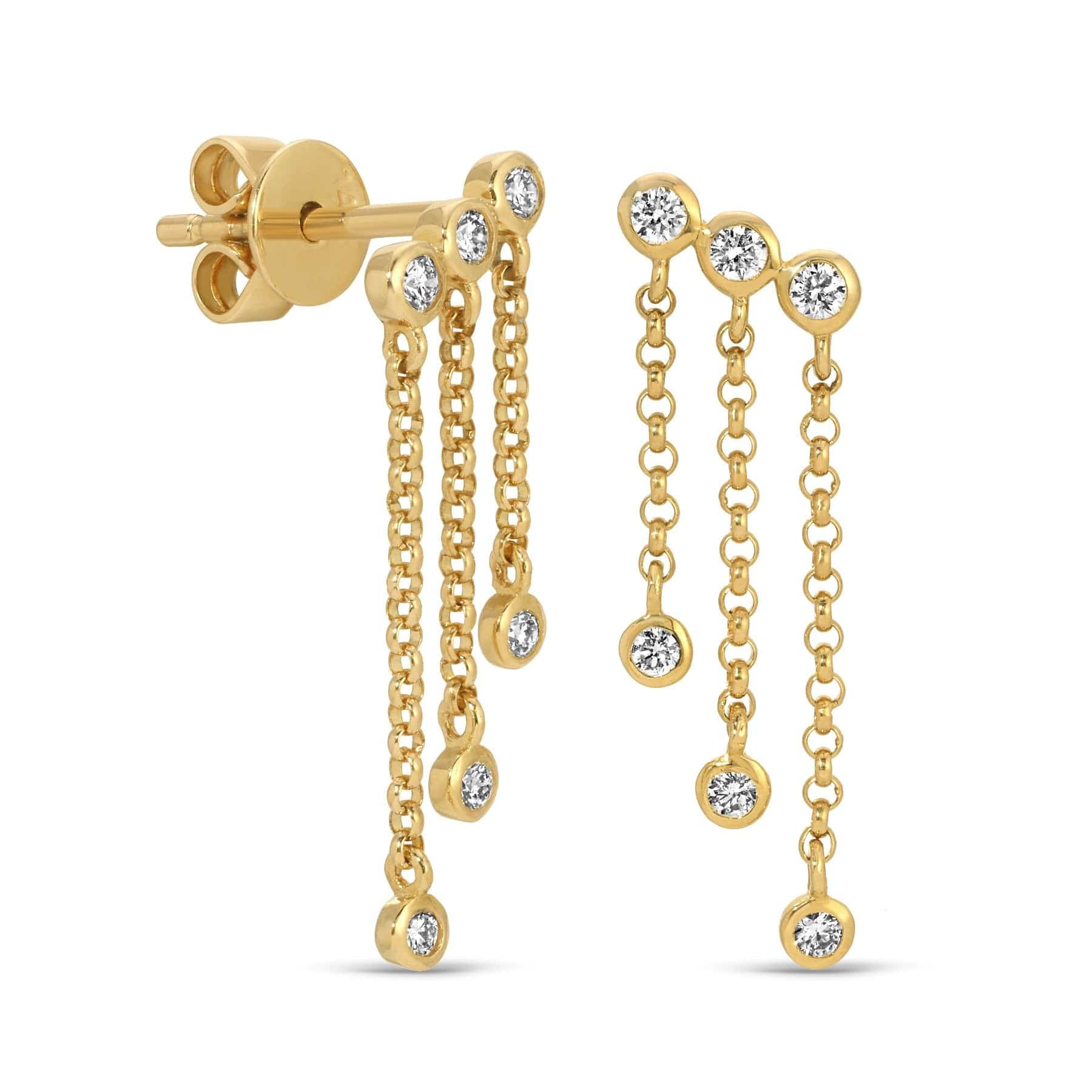 Curated Los Angeles EARRINGS 3 Bezel Diamond Chain Drop Earrings