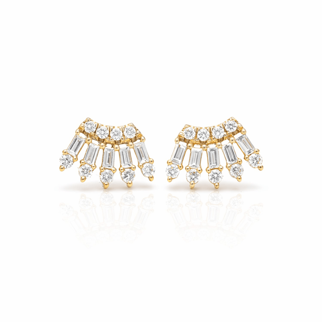 Amazing Grace EARRINGS Baguette and Round Diamond Fan Earrings