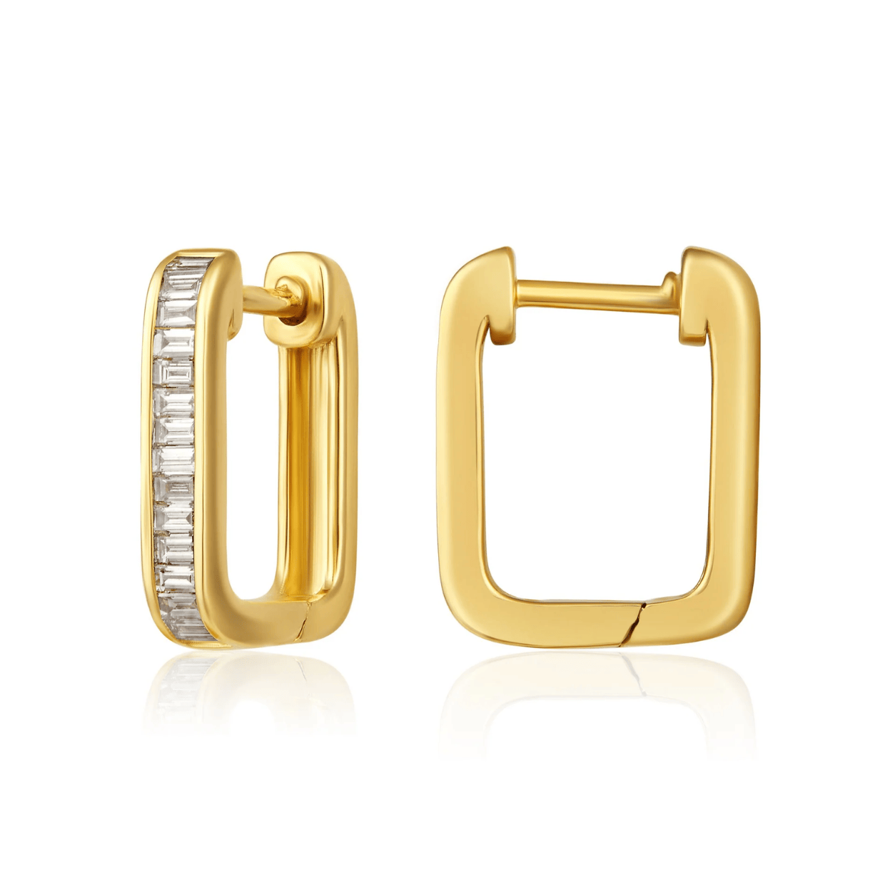 Curated Los Angeles EARRINGS Baguette Diamond Rectangle Huggie Earrings